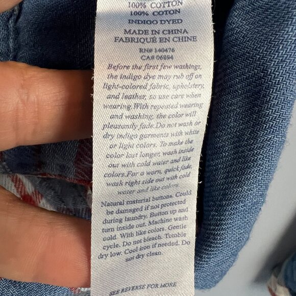 Faherty Blue Indigo Dye Plaid Flannel Button Front Shirt Size S - Picture 3 of 5